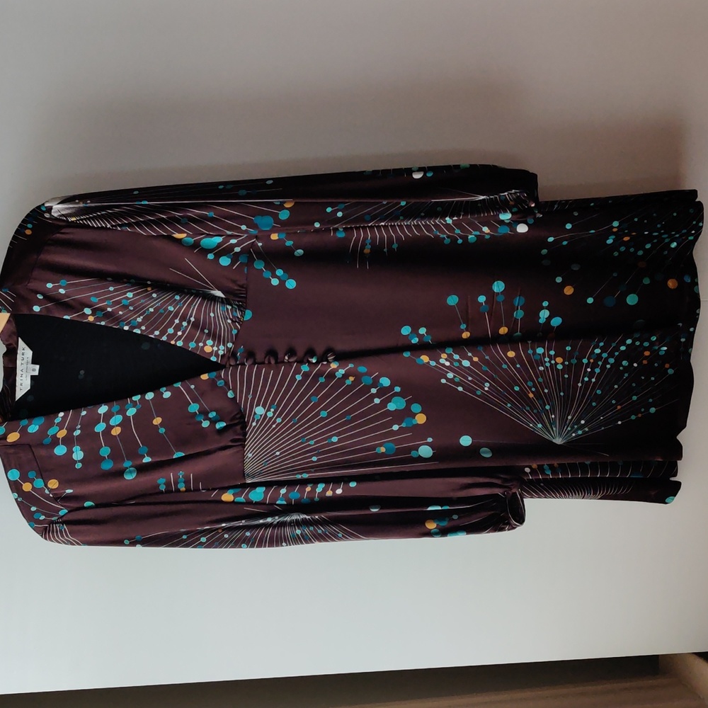 Trina Turk Brown Long Sleeves V Neck Mini Dress Sz 8
